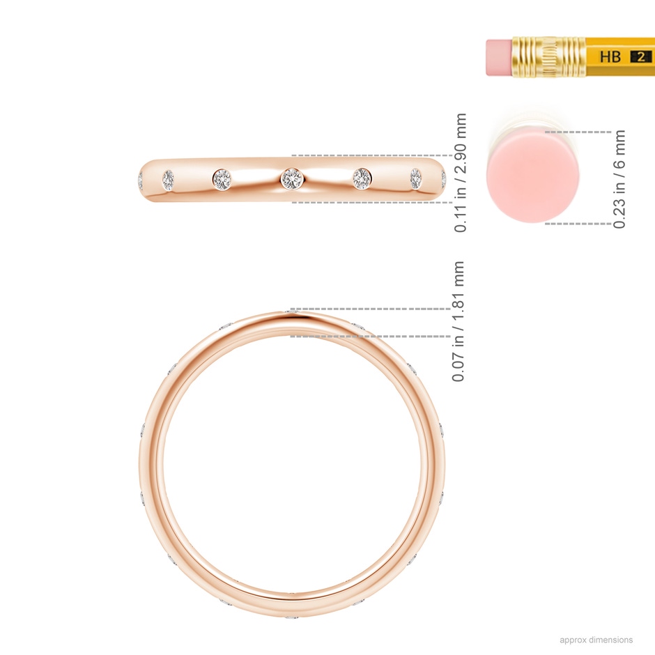 1.3mm IJI1I2 Gypsy-Set Round Diamond Eternity Band in Rose Gold ruler