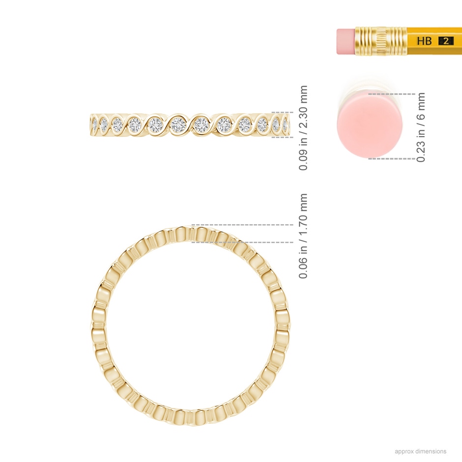 1.45mm HSI2 Bezel-Set Diamond Eternity Stackable Band in 60 Yellow Gold ruler