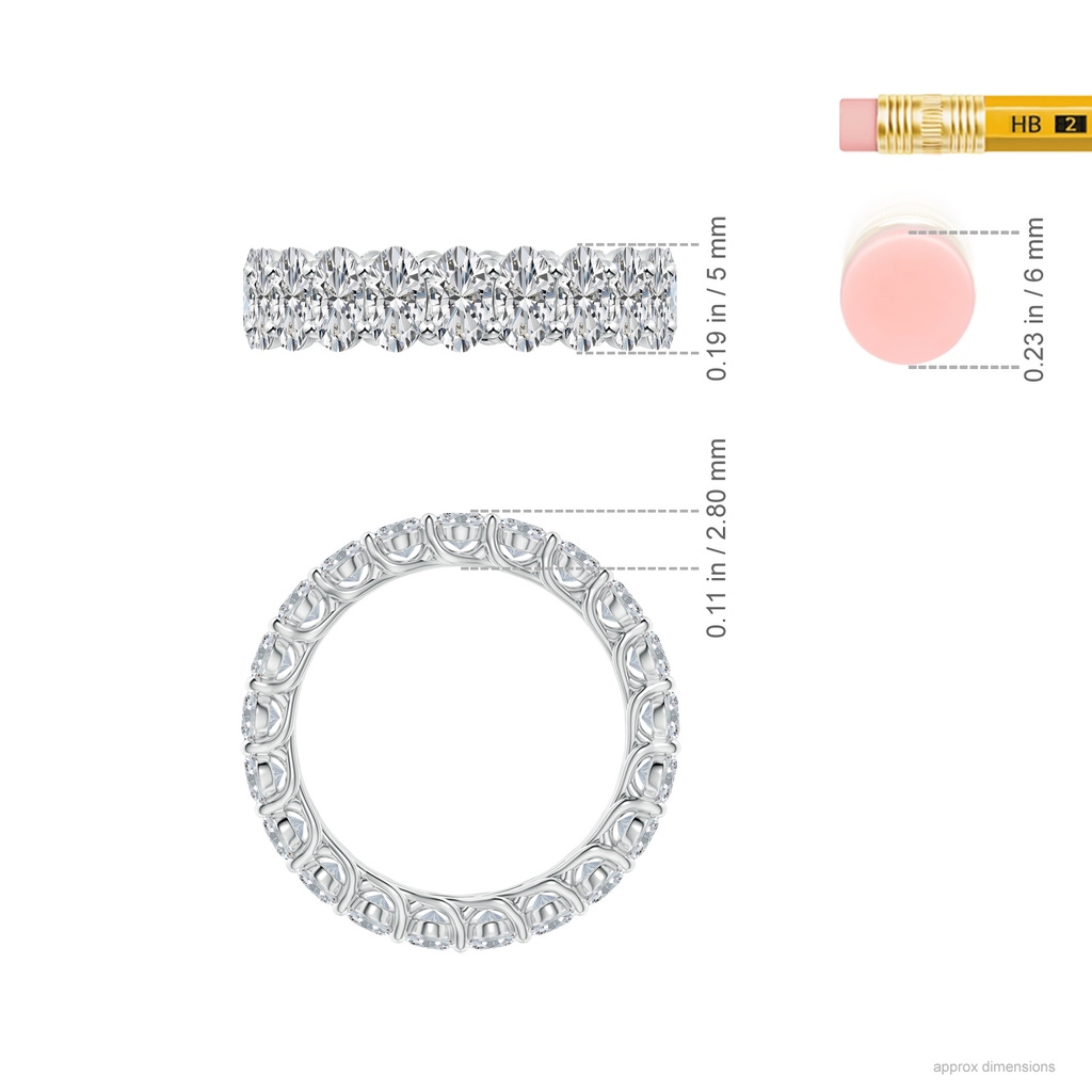 5x3mm HSI2 Prong-Set Oval Diamond Full Eternity Wedding Ring in 75 White Gold Ruler