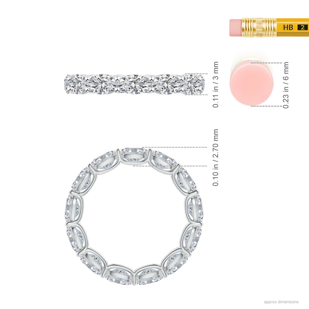 5x3mm HSI2 East-West Oval Diamond Full Eternity Wedding Ring in 75 White Gold Ruler