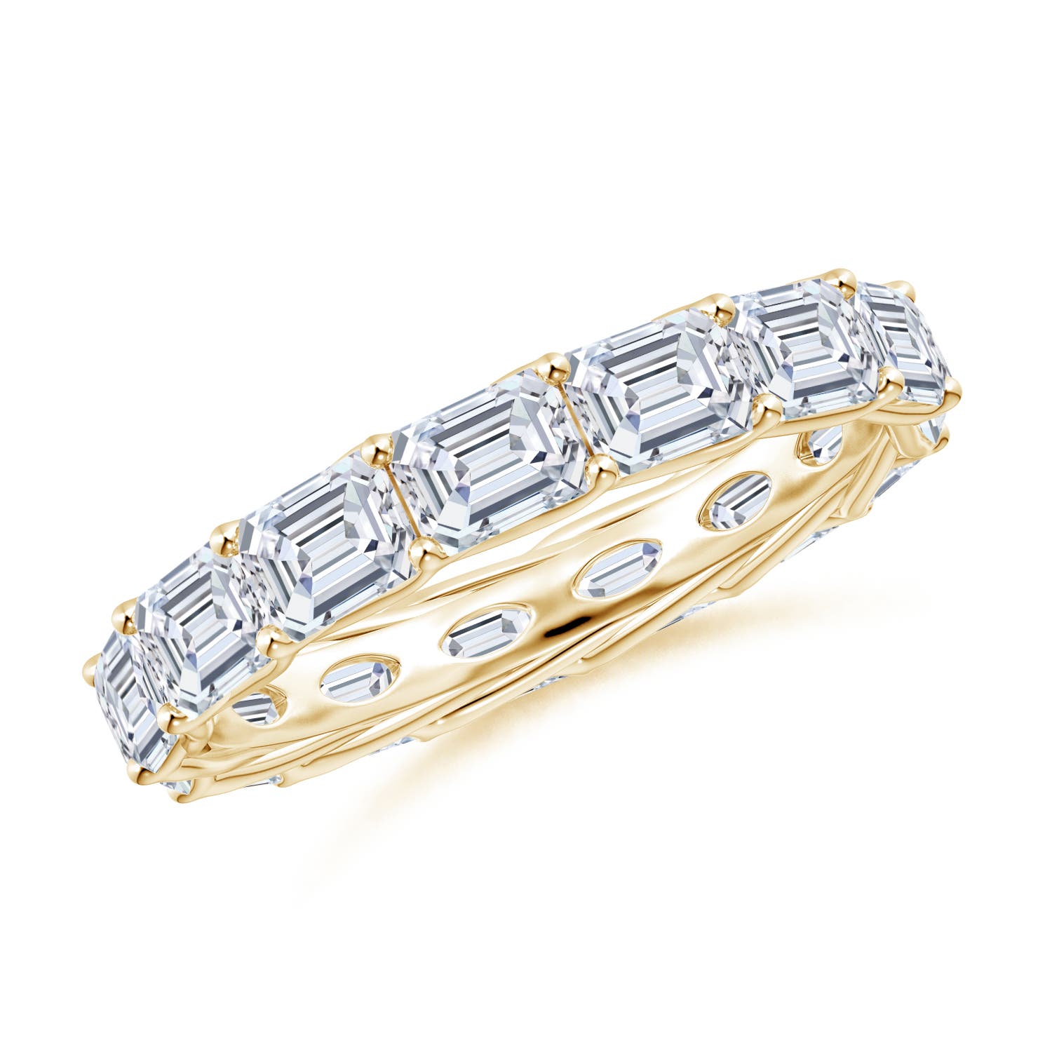 4x3mm GVS2 East-West Emerald-Cut Diamond Eternity Wedding Ring in 60 Yellow Gold