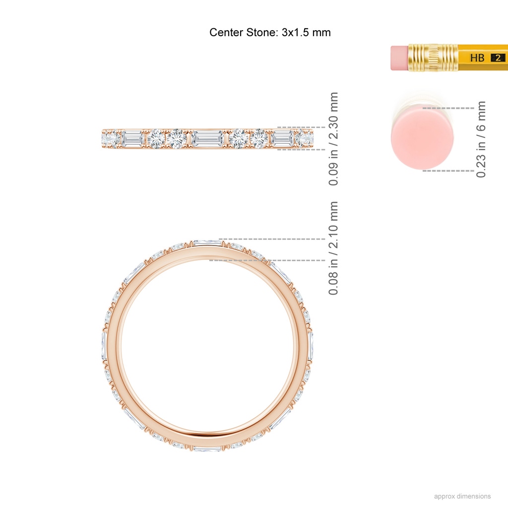 3x1.5mm GVS2 Baguette and Round Diamond Eternity Wedding Ring in 75 Rose Gold Ruler