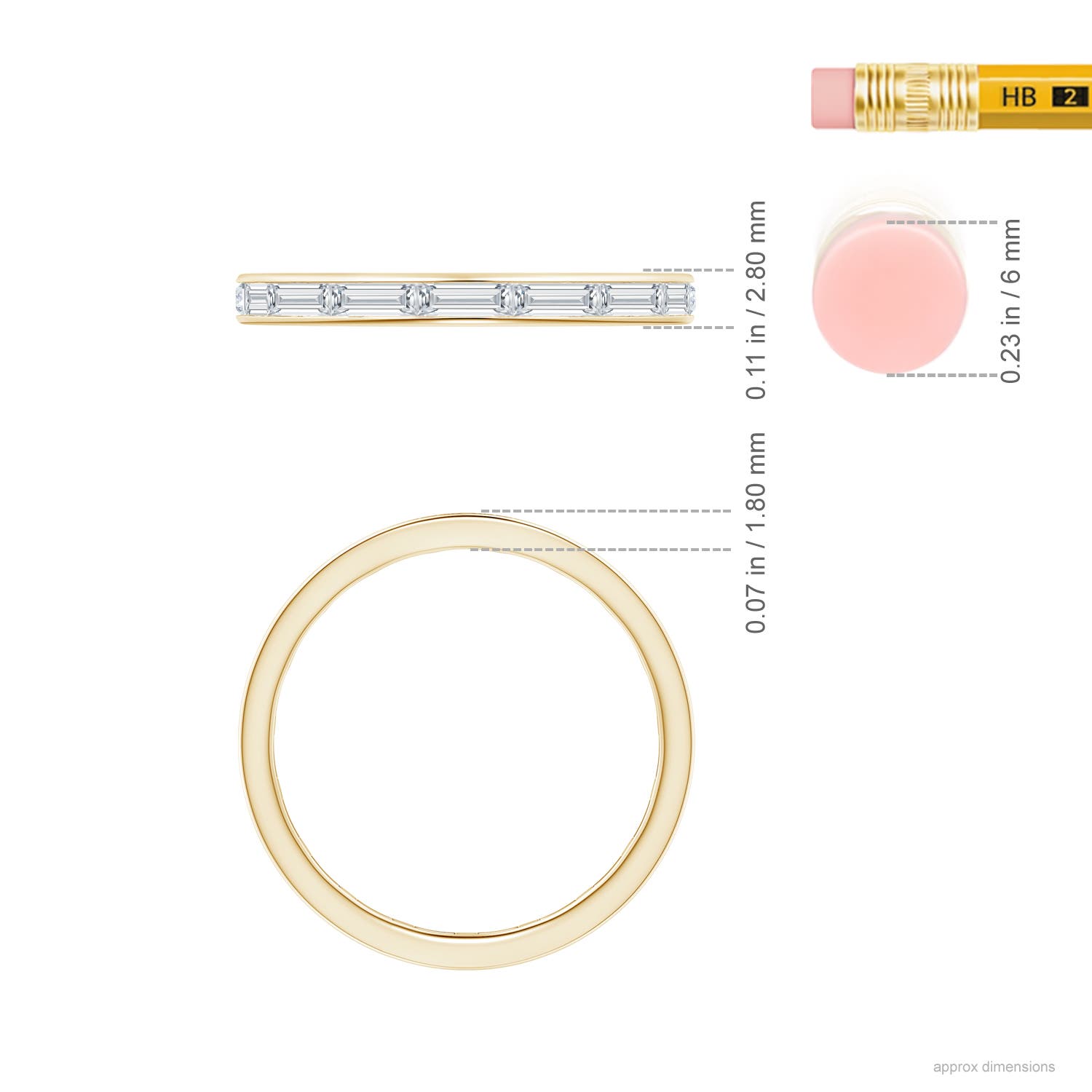 3x1.5mm GVS2 Channel-Set Baguette Diamond Full Eternity Wedding Ring in 55 Yellow Gold - ruler