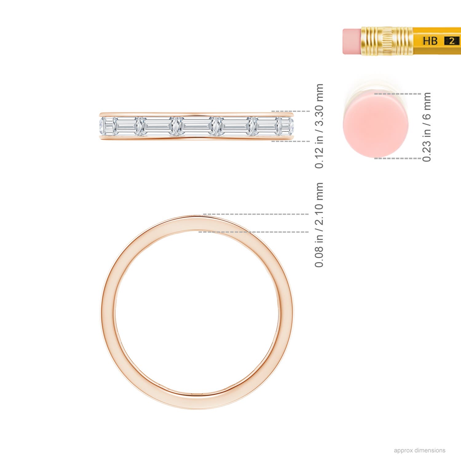 4x2mm GVS2 Channel-Set Baguette Diamond Full Eternity Wedding Ring in 75 Rose Gold - ruler