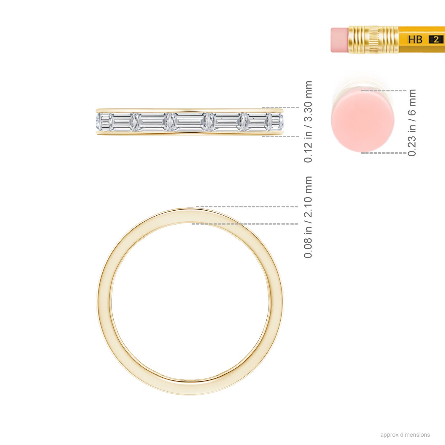 4x2mm HSI2 Channel-Set Baguette Diamond Full Eternity Wedding Ring in 65 Yellow Gold - ruler