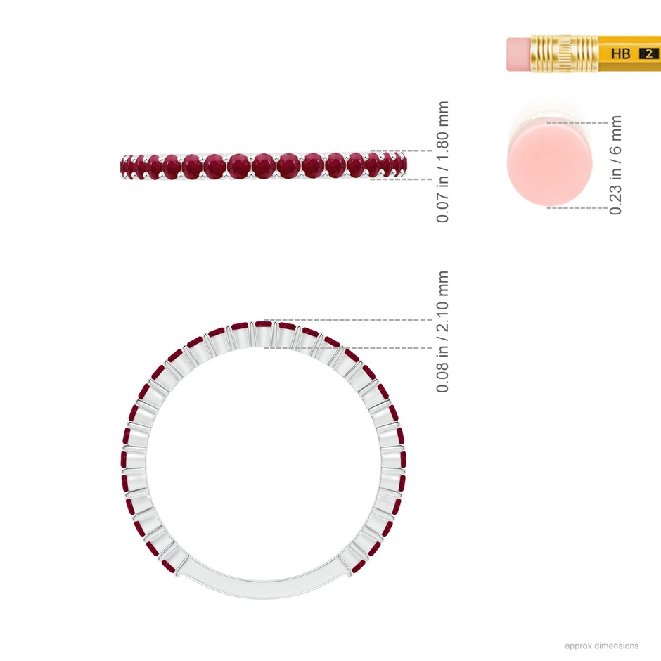 1.6mm A Prong Set Round Ruby Eternity Wedding Band in White Gold ruler