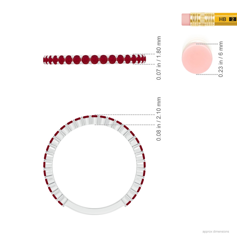 1.6mm AA Prong Set Round Ruby Eternity Wedding Band in P950 Platinum ruler