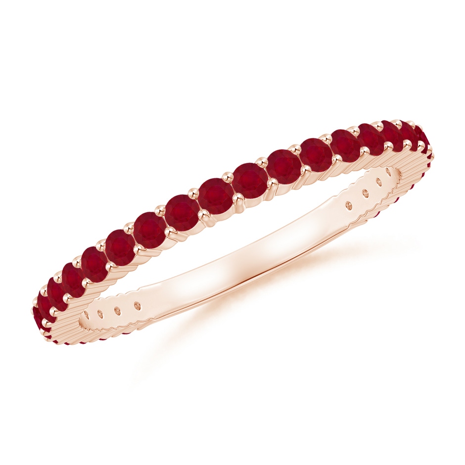 1.6mm AA Prong Set Round Ruby Eternity Wedding Band in Rose Gold 