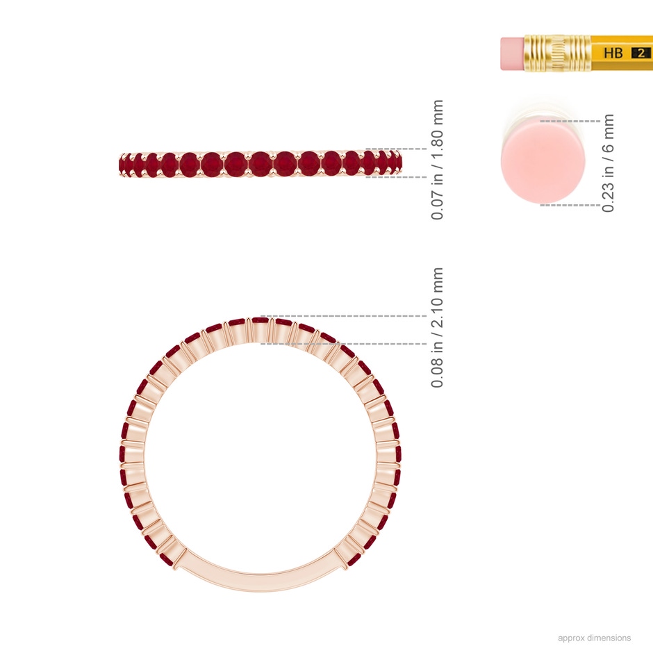 1.6mm AA Prong Set Round Ruby Eternity Wedding Band in Rose Gold ruler