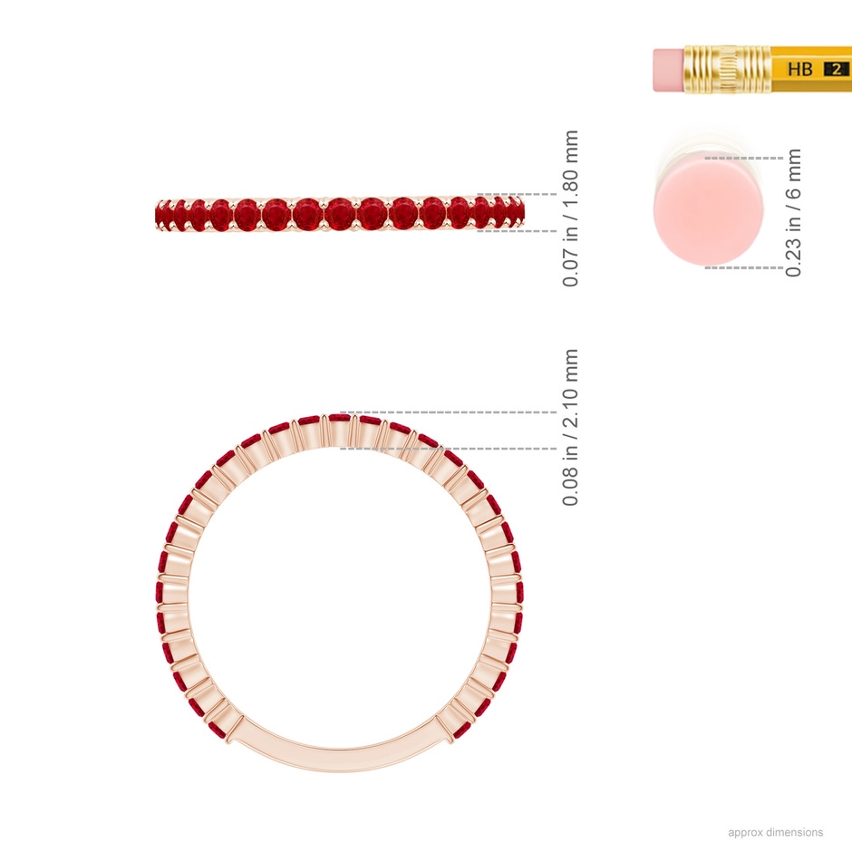 1.6mm AAA Prong Set Round Ruby Eternity Wedding Band in Rose Gold ruler