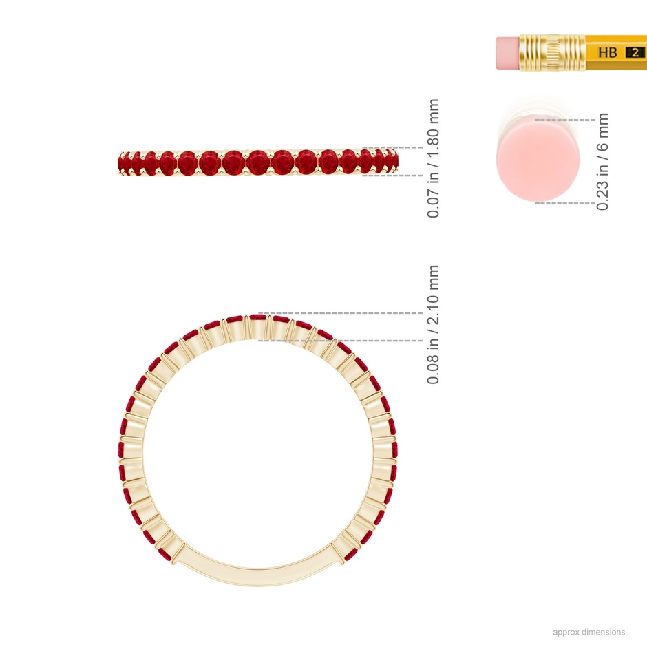 1.6mm AAA Prong Set Round Ruby Eternity Wedding Band in Yellow Gold ruler