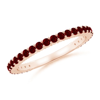 1.6mm AAAA Prong Set Round Ruby Eternity Wedding Band in 9K Rose Gold