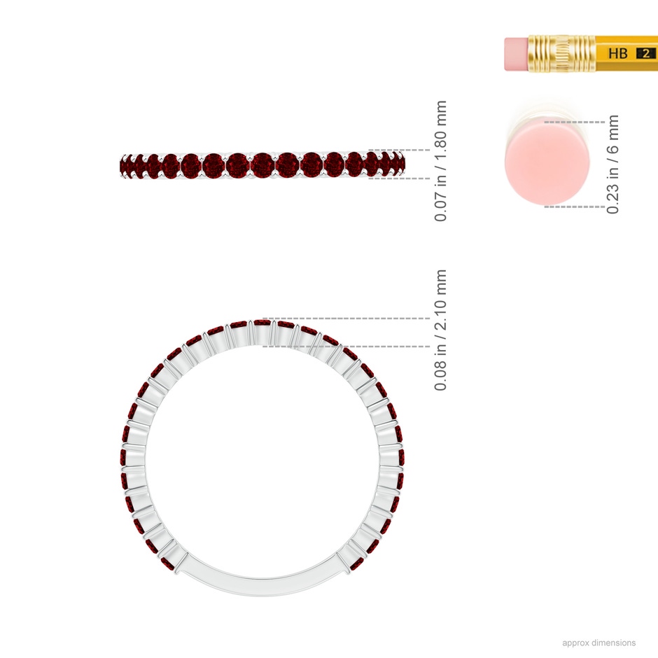 1.6mm AAAA Prong Set Round Ruby Eternity Wedding Band in P950 Platinum ruler
