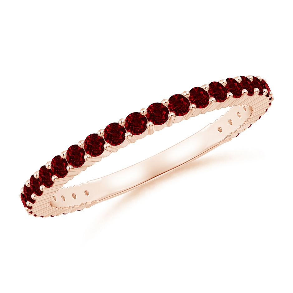 1.6mm AAAA Prong Set Round Ruby Eternity Wedding Band in Rose Gold 