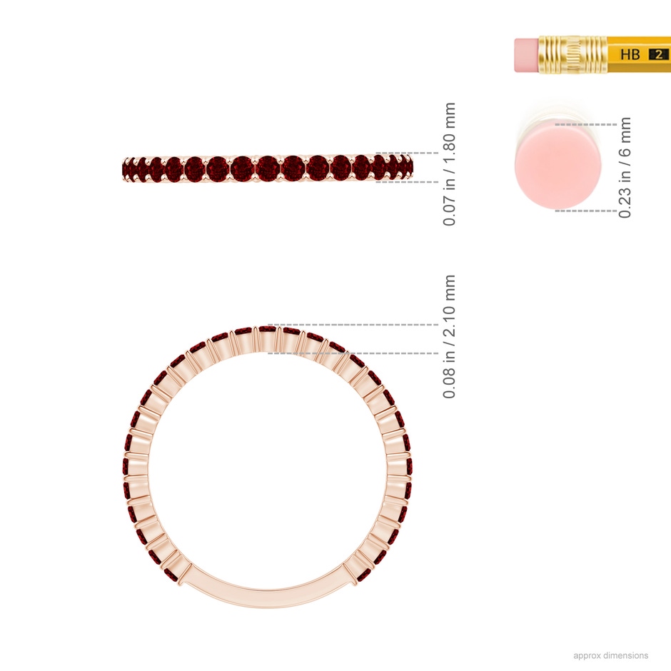 1.6mm AAAA Prong Set Round Ruby Eternity Wedding Band in Rose Gold ruler