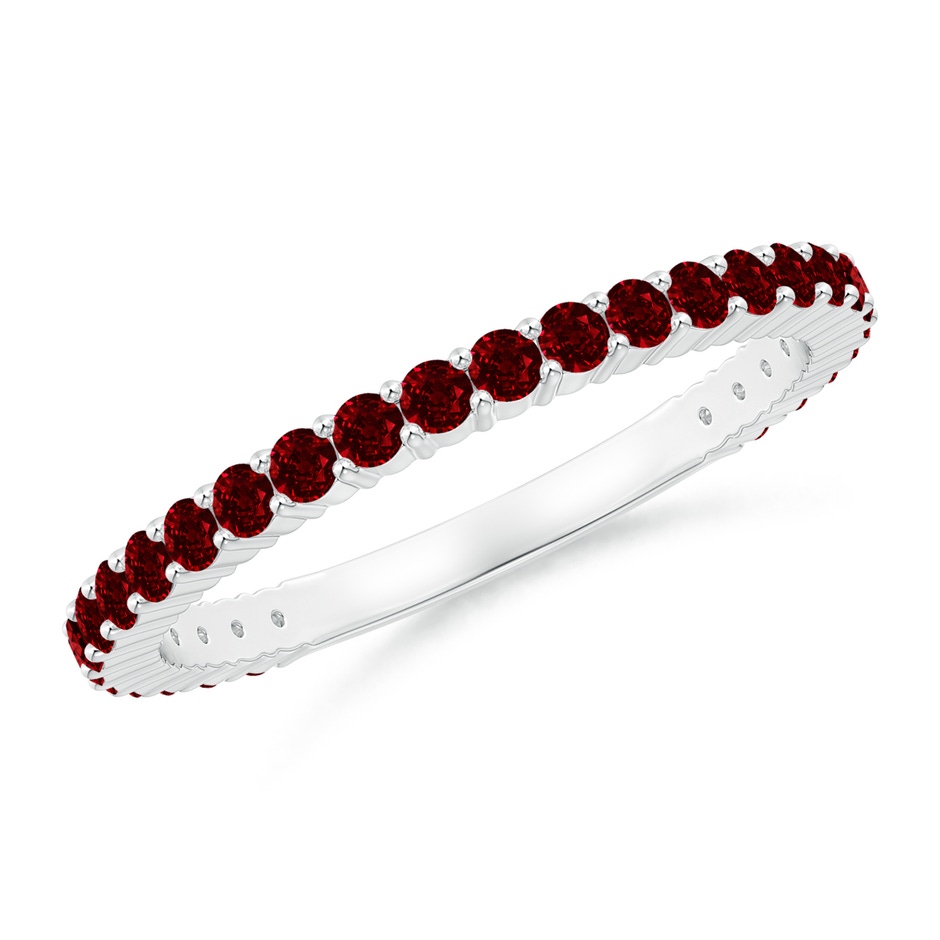 1.6mm AAAA Prong Set Round Ruby Eternity Wedding Band in White Gold 