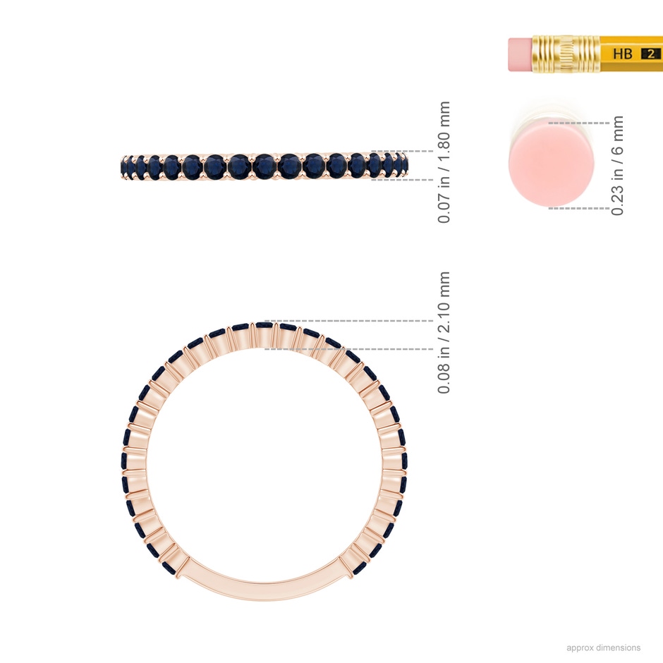 1.6mm A Prong Set Round Blue Sapphire Eternity Wedding Band in Rose Gold ruler