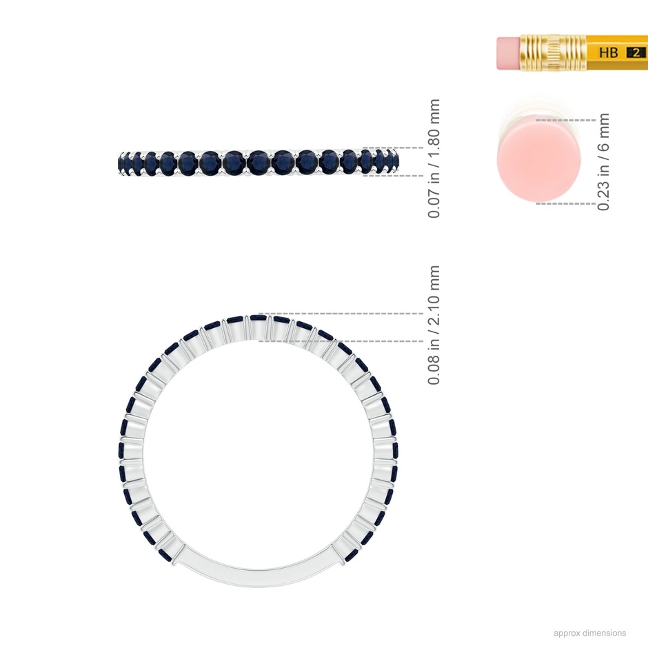 1.6mm A Prong Set Round Blue Sapphire Eternity Wedding Band in White Gold ruler