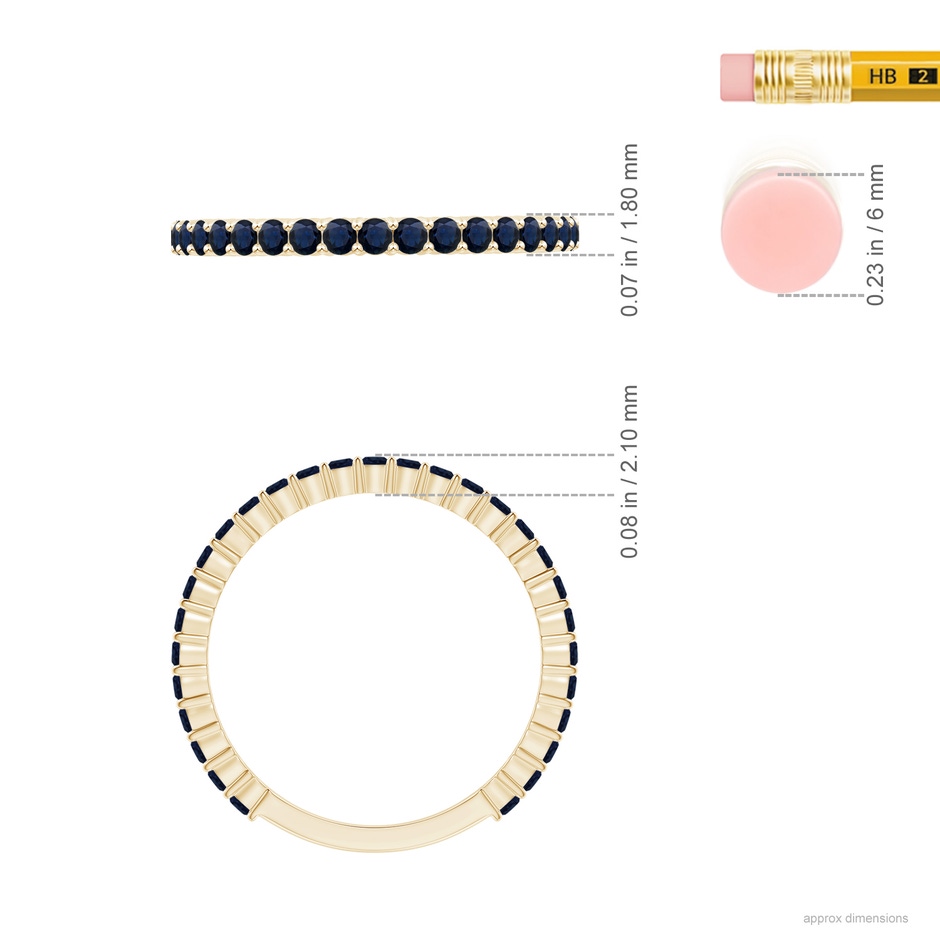 1.6mm A Prong Set Round Blue Sapphire Eternity Wedding Band in Yellow Gold ruler
