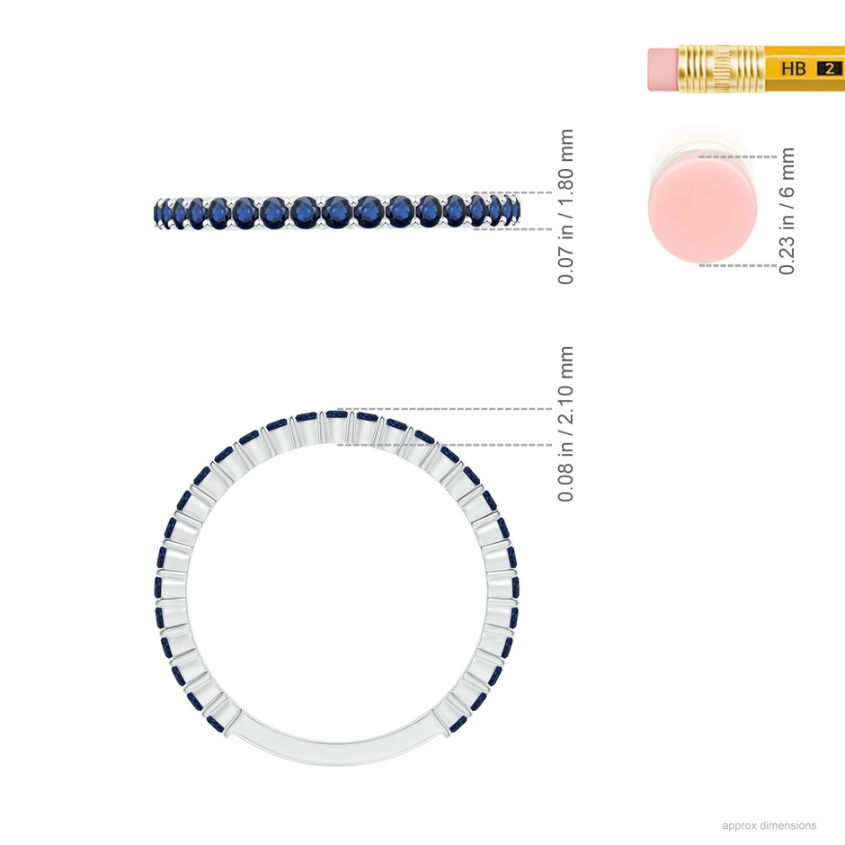 1.6mm AA Prong Set Round Blue Sapphire Eternity Wedding Band in White Gold ruler