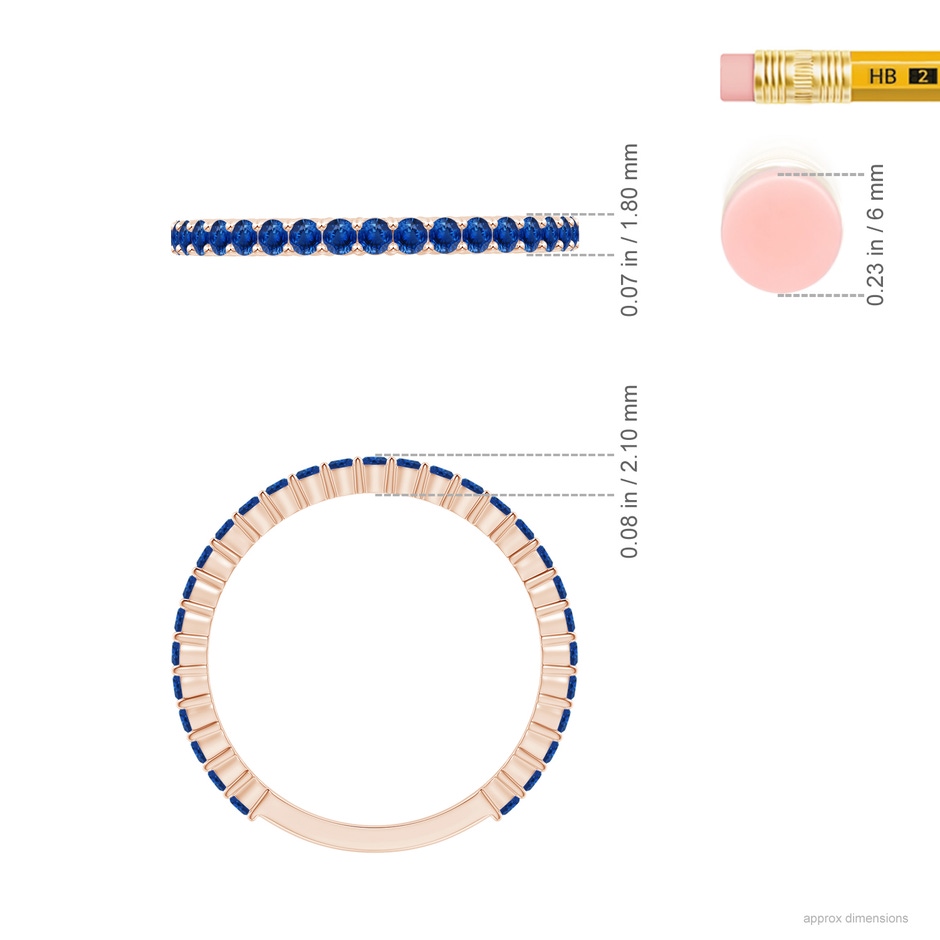 1.6mm AAA Prong Set Round Blue Sapphire Eternity Wedding Band in Rose Gold ruler