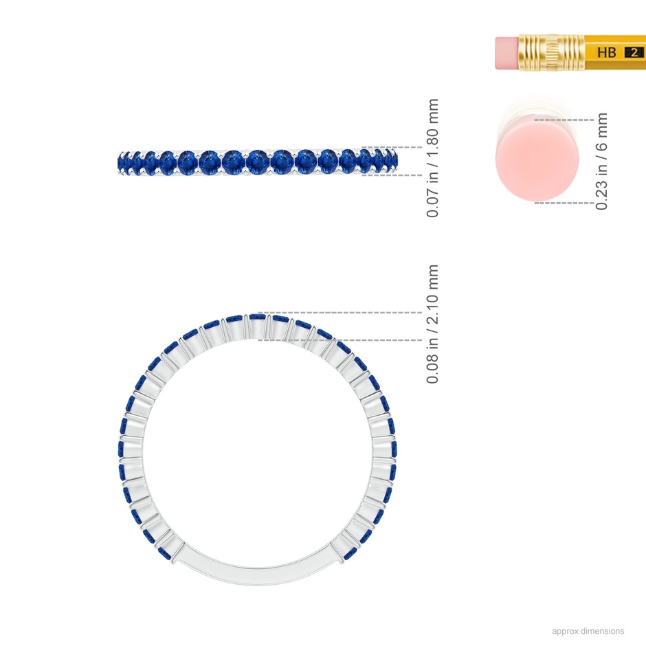 1.6mm AAA Prong Set Round Blue Sapphire Eternity Wedding Band in White Gold ruler