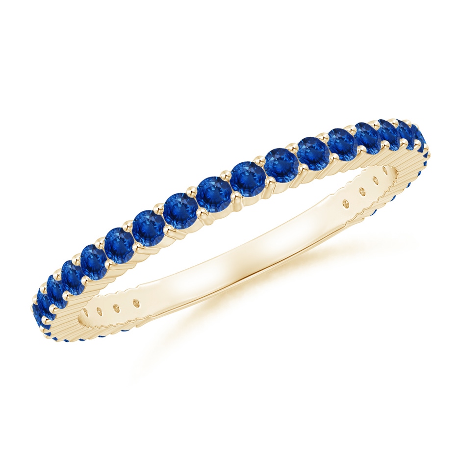1.6mm AAA Prong Set Round Blue Sapphire Eternity Wedding Band in Yellow Gold 