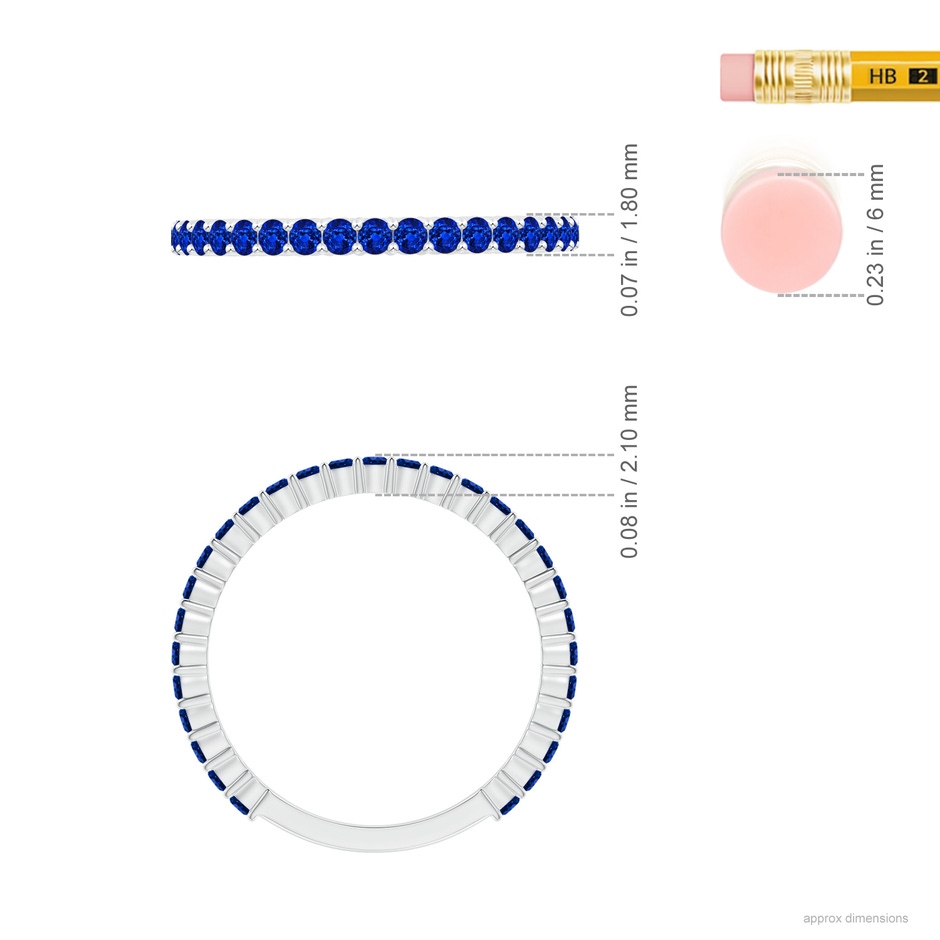 1.6mm AAAA Prong Set Round Blue Sapphire Eternity Wedding Band in P950 Platinum ruler