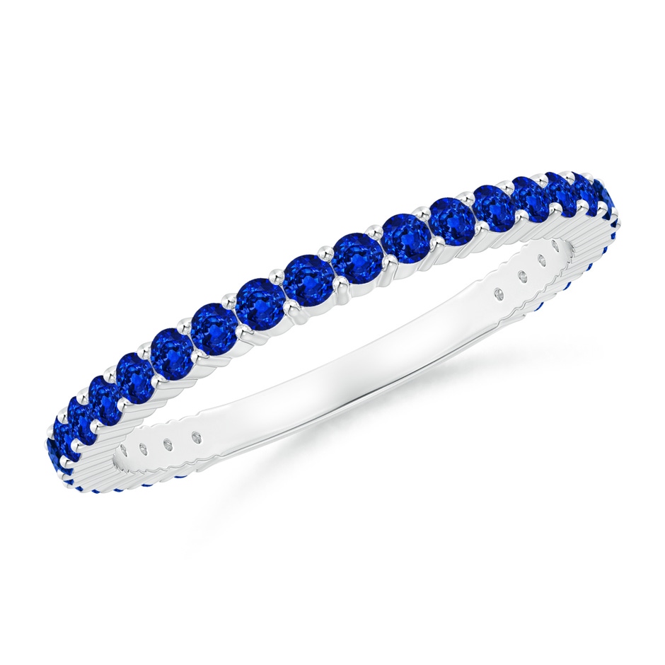 1.6mm AAAA Prong Set Round Blue Sapphire Eternity Wedding Band in White Gold 