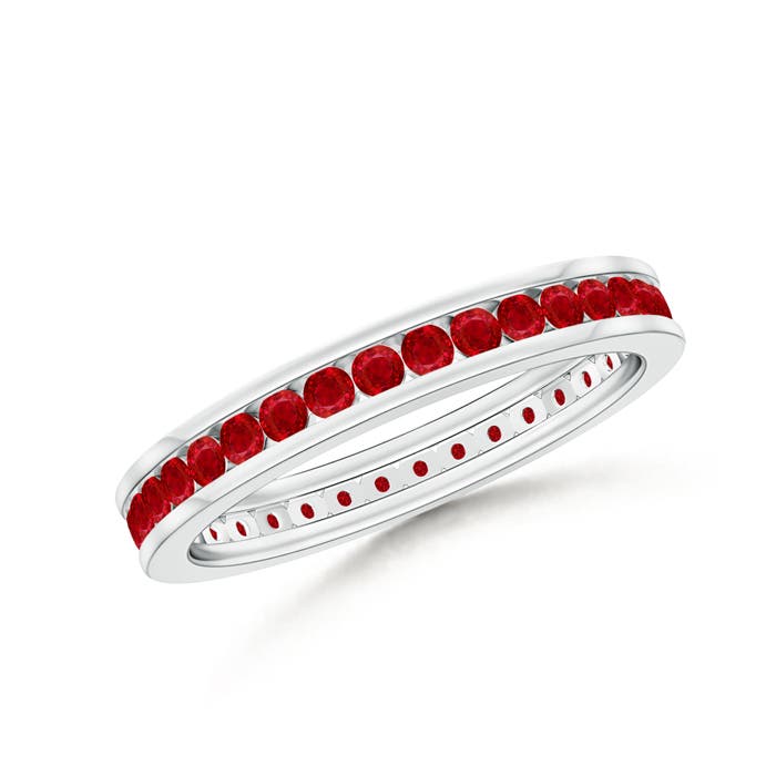 1.5mm AAA Channel Set Eternity Ruby Wedding Band in 65 White Gold