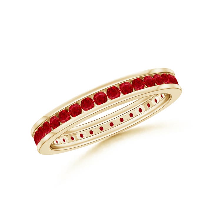 1.5mm AAA Channel Set Eternity Ruby Wedding Band in 65 Yellow Gold