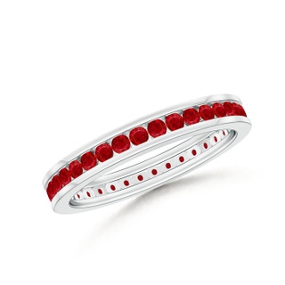 1.5mm AAA Channel Set Eternity Ruby Wedding Band in 70 White Gold