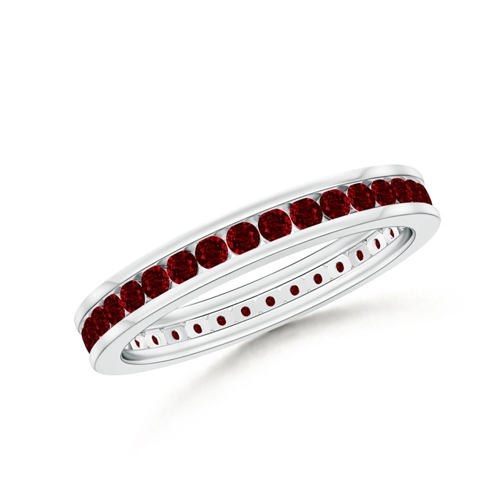 1.5mm AAAA Channel Set Eternity Ruby Wedding Band in 60 White Gold