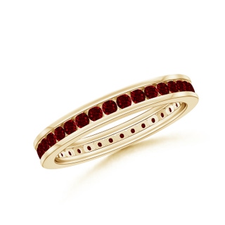 1.5mm AAAA Channel Set Eternity Ruby Wedding Band in 60 Yellow Gold