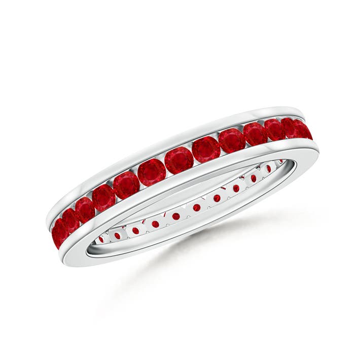 1.7mm AAA Channel Set Eternity Ruby Wedding Band in 55 White Gold
