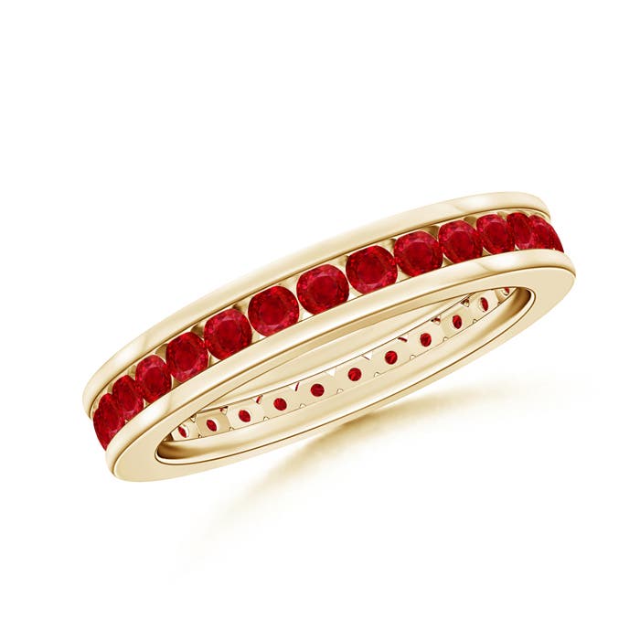1.7mm AAA Channel Set Eternity Ruby Wedding Band in 55 Yellow Gold