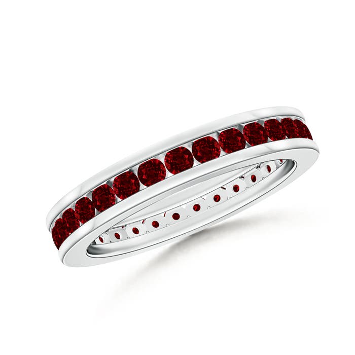 1.7mm AAAA Channel Set Eternity Ruby Wedding Band in 65 White Gold