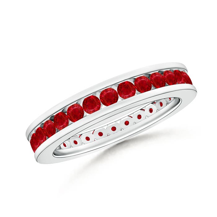 2mm AAA Channel Set Eternity Ruby Wedding Band in 65 White Gold