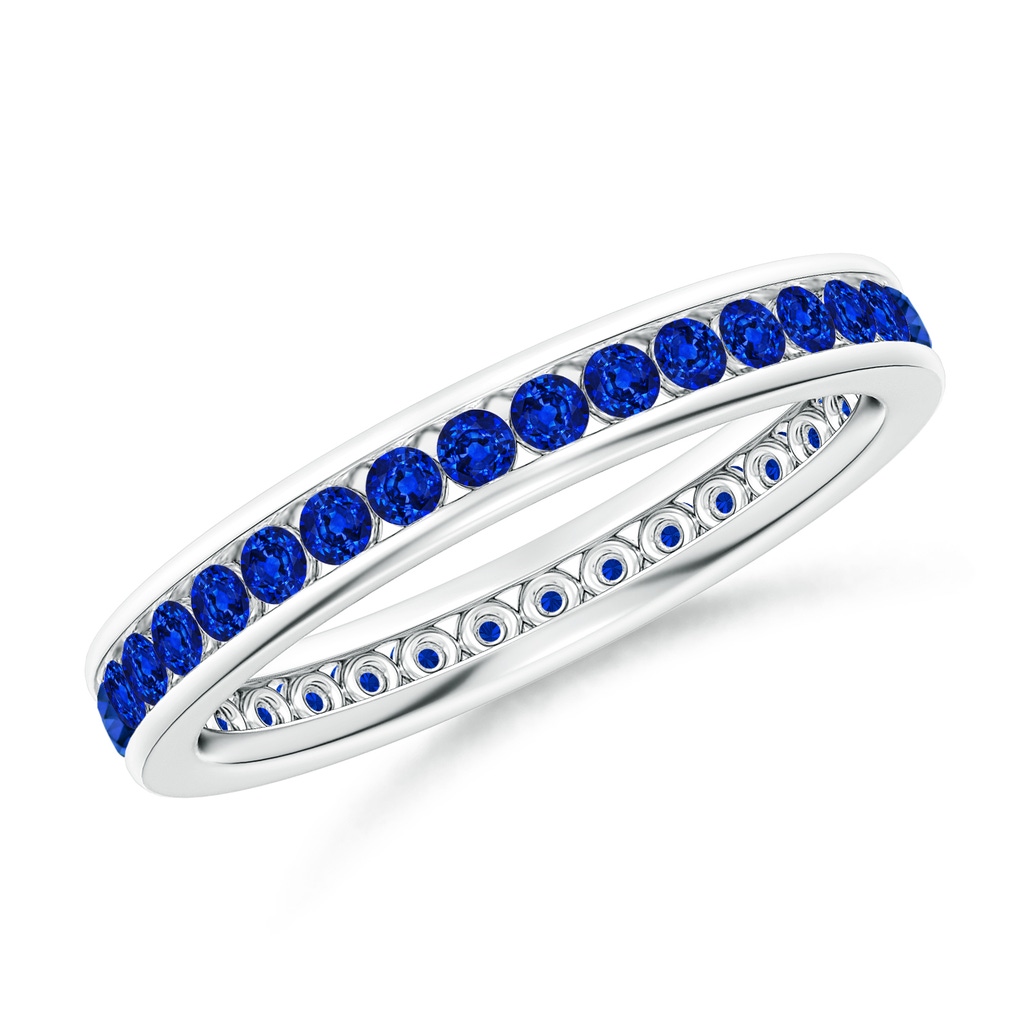 1.7mm AAAA Channel Set Eternity Sapphire Wedding Band in 60 White Gold