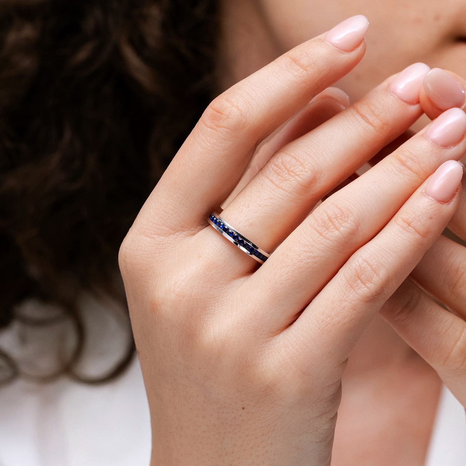 Blue sapphire and hot sale diamond eternity ring