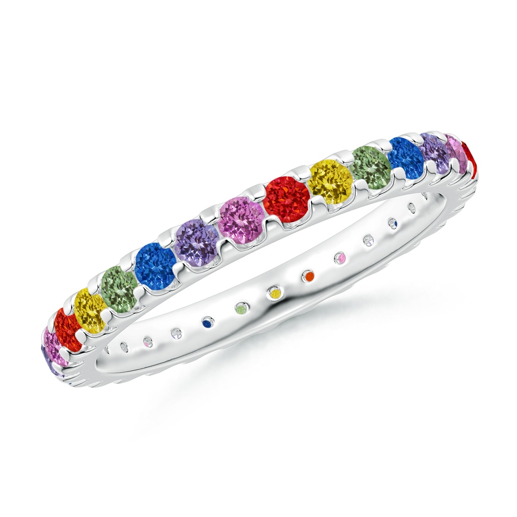2mm AAA Spectra Prong-Set Round Multi-Sapphire Eternity Band in 60 10K White Gold