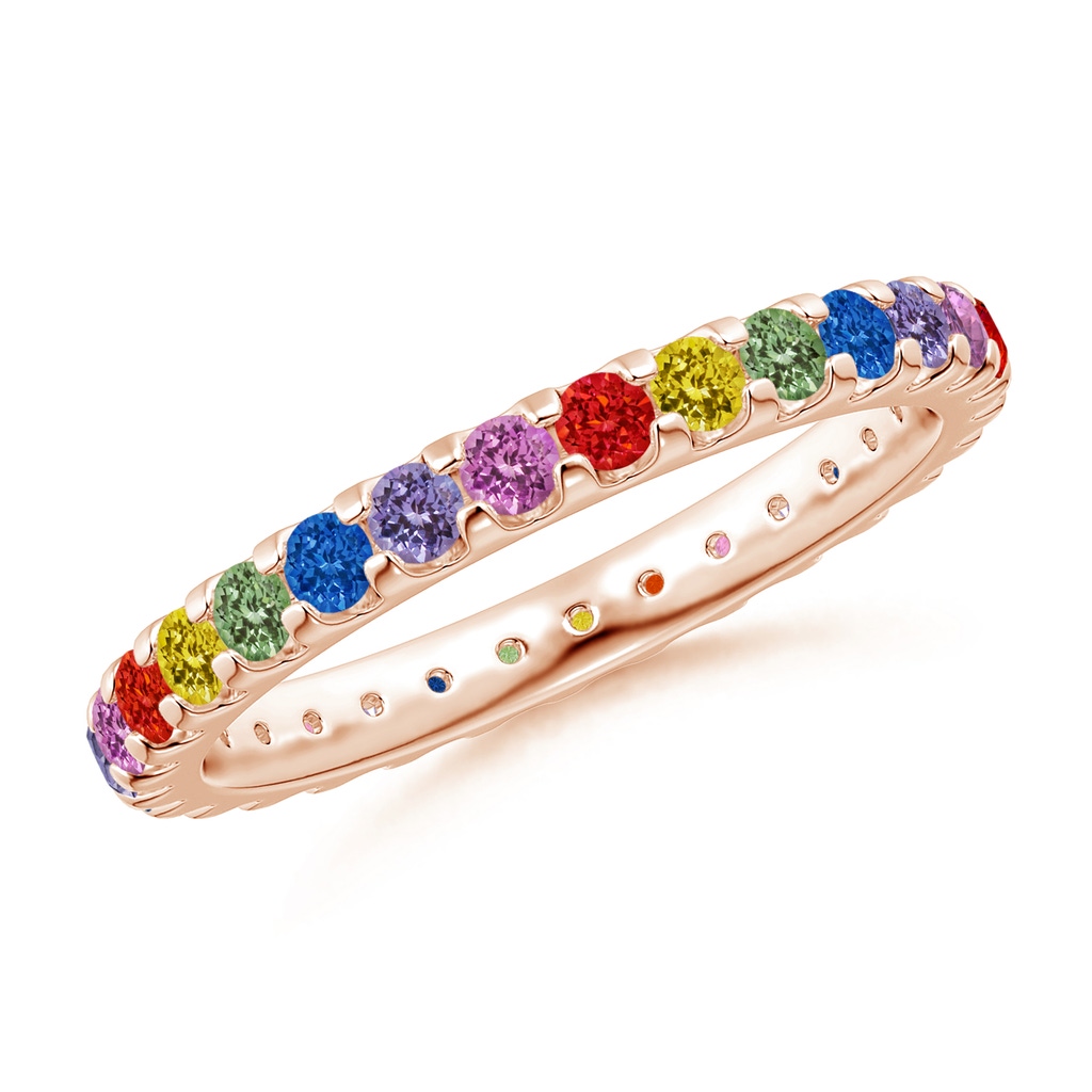 2mm AAA Spectra Prong-Set Round Multi-Sapphire Eternity Band in 60 Rose Gold