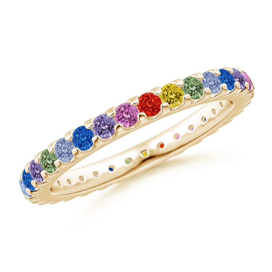 2mm AAA Spectra Prong-Set Round Multi-Sapphire Eternity Band in 70 Yellow Gold 