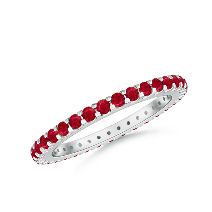 1.7mm AAA Shared Prong Set Eternity Ruby Wedding Band in 70 White Gold