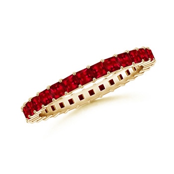 1.8mm AAAA Shared Prong Set Square Ruby Eternity Band in 70 Yellow Gold