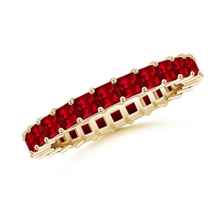 2.3mm AAAA Shared Prong Set Square Ruby Eternity Band in 55 Yellow Gold