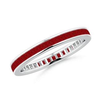 1.5mm AA Channel Set Square Ruby Eternity Wedding Band in 55 White Gold