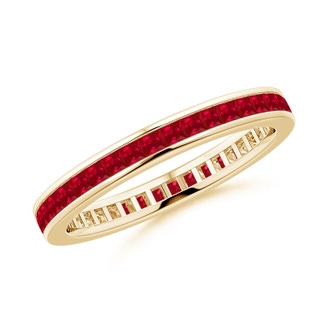 1.5mm AAA Channel Set Square Ruby Eternity Wedding Band in 70 Yellow Gold