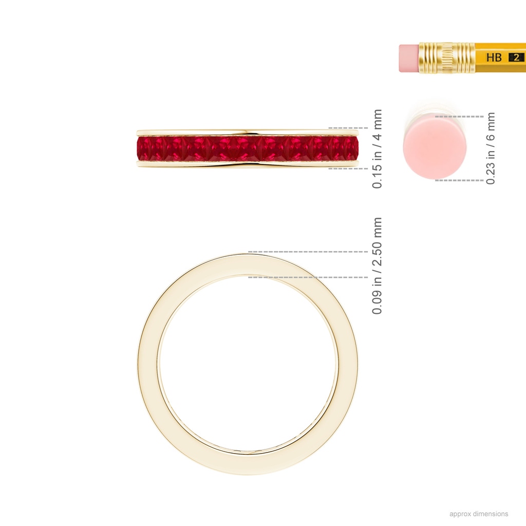 2.4mm AAA Channel Set Square Ruby Eternity Wedding Band in 55 Yellow Gold Ruler