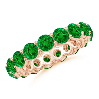 4mm AAAA Prong-Set Round Emerald Eternity Wedding Band in 50 Rose Gold